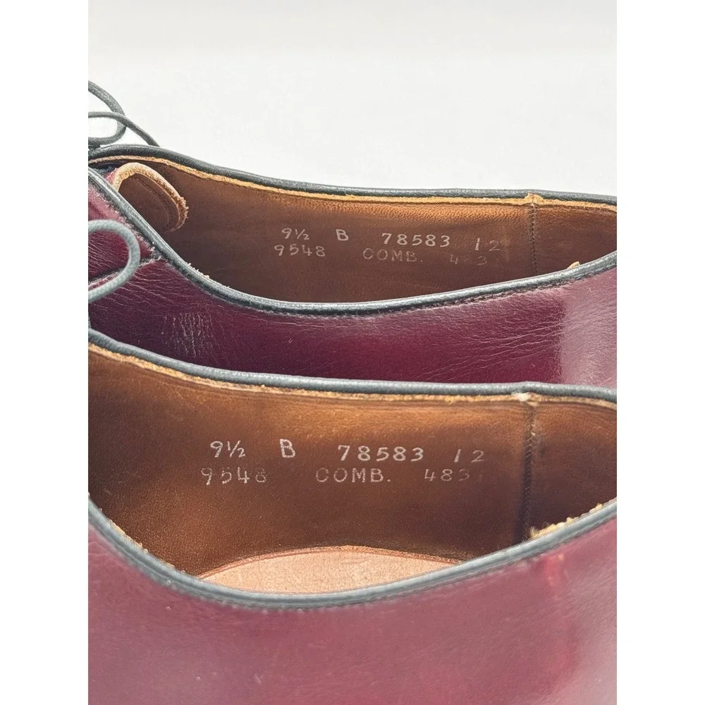 Allen Edmonds‎ Leeds Burgundy Leather Plain Toe Blucher Derby Mens 9.5 B 9548